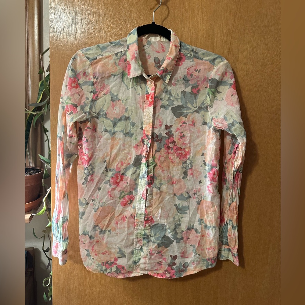 Pretty SEZANE floral button down cotton top blouse 34 S